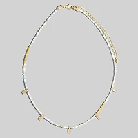 Rectangle Station Charms Seed Beaded Necklace