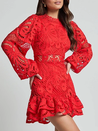 Red Ballon Lace Dress