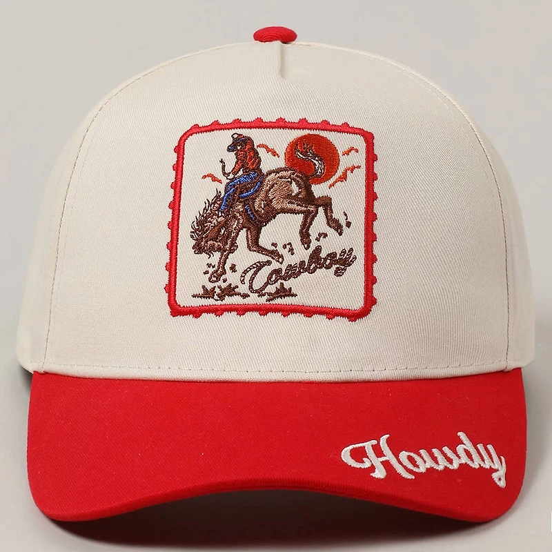 Detailed Cowboy Horse Embroidery Two-Tone Cap: Red / ONE SIZE