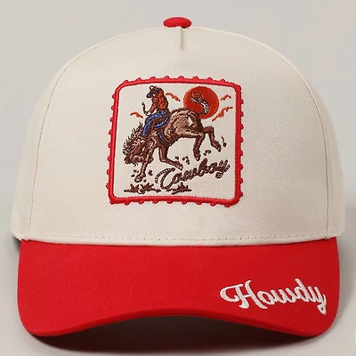 Detailed Cowboy Horse Embroidery Two-Tone Cap: Red / ONE SIZE