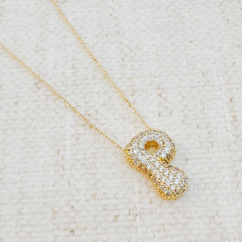 Crystal Bubble Initial Necklace: C