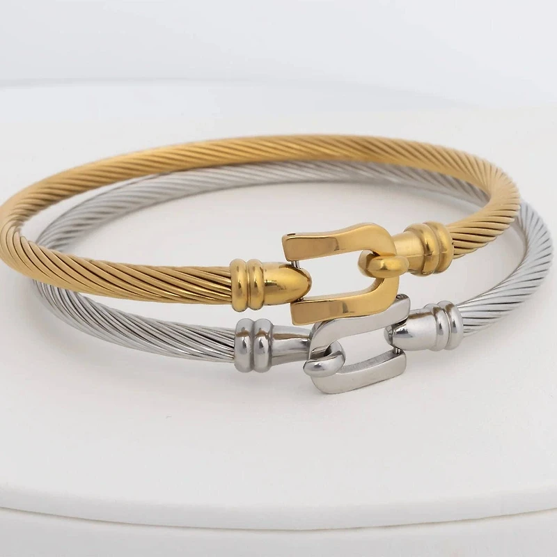 Silver Buckle Clasp Bangle Bracelet