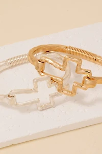 Hammered Cross Coil Spring Hook Bangle Bracelet