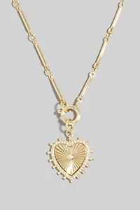 Halo Set Heart Pendant Bar Chain Necklace