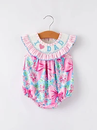 “I Love DAD”Embroidery Smocking Baby Girls Romper