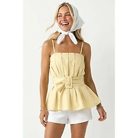 Yellow Buckle Pleated Sleeveless Top