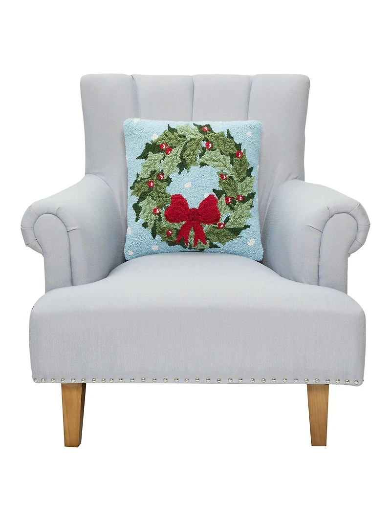 Holly Wreath Hook Pillow