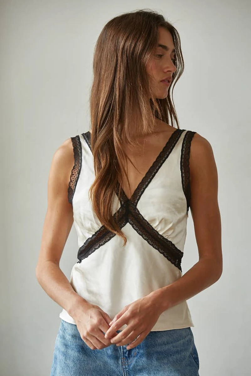 White Lace Trim Detail Sleeveless Top