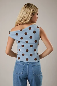 Blue & Brown Polka Dot Asymmetrical Top
