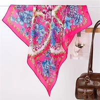 Vibrant Pink Floral Silk Scarf