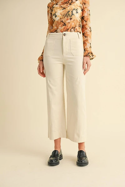 Cream High Waist Cropped Wide Leg Pants