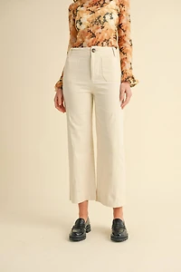 Cream High Waist Cropped Wide Leg Pants