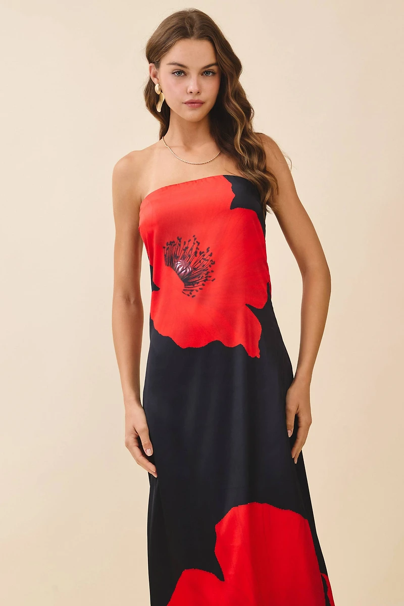 Floral Print Strapless Dress