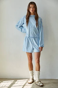 Blue & White Knit Striped Shorts