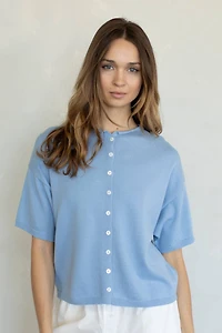 Light Blue Full Button Down Short Sleeve Cardigan