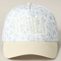 Mama Blue & Beige Embroidered Flower Hat