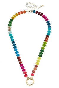 Lucy Gemstone Beaded Charm Necklace Base in Rainbow Multi