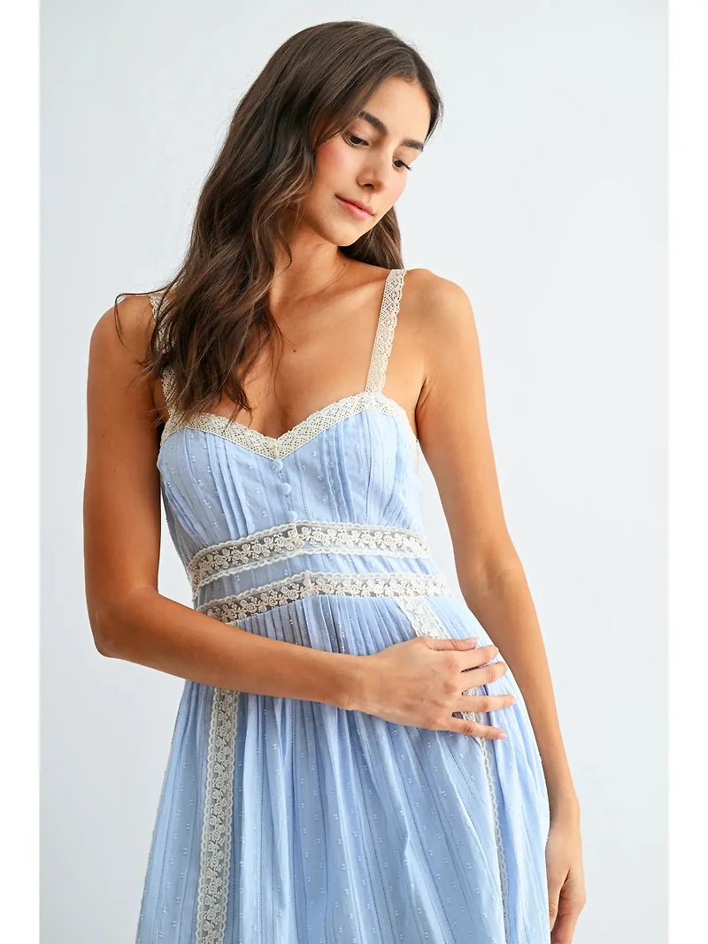 Blue Lace Trim Maxi Sundress