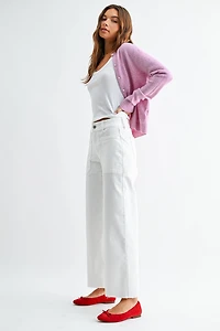 White Stretch Twill Utility Wide Leg