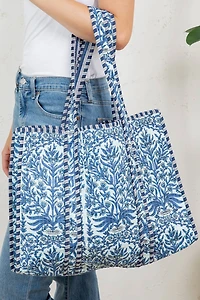 Navy Reversible Quilted Tote Bag