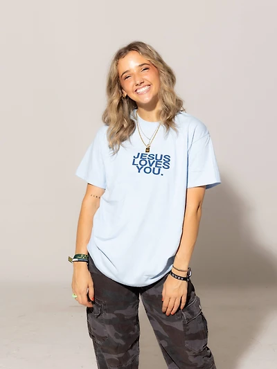 Light Blue Jesus Loves You Tee