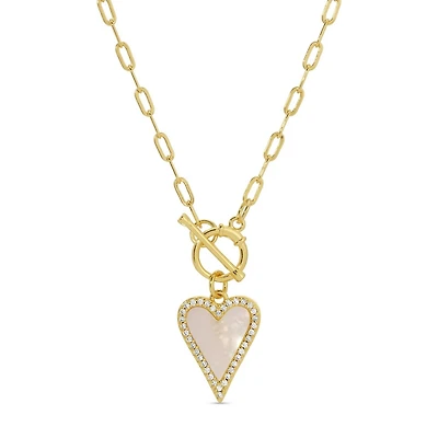 Mother Of Pearl Pave Heart Toggle Necklace