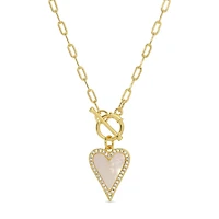 Mother Of Pearl Pave Heart Toggle Necklace