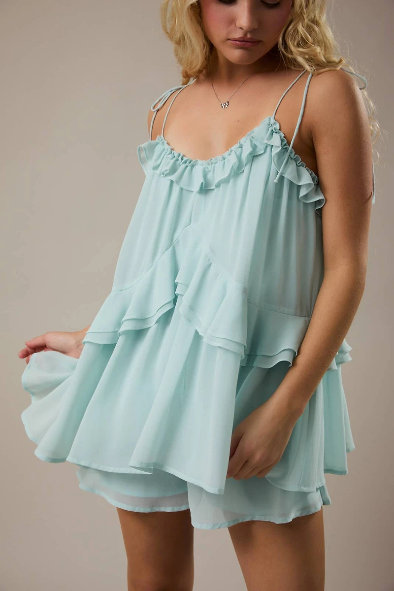 Ruffle Shoulder Tie Romper