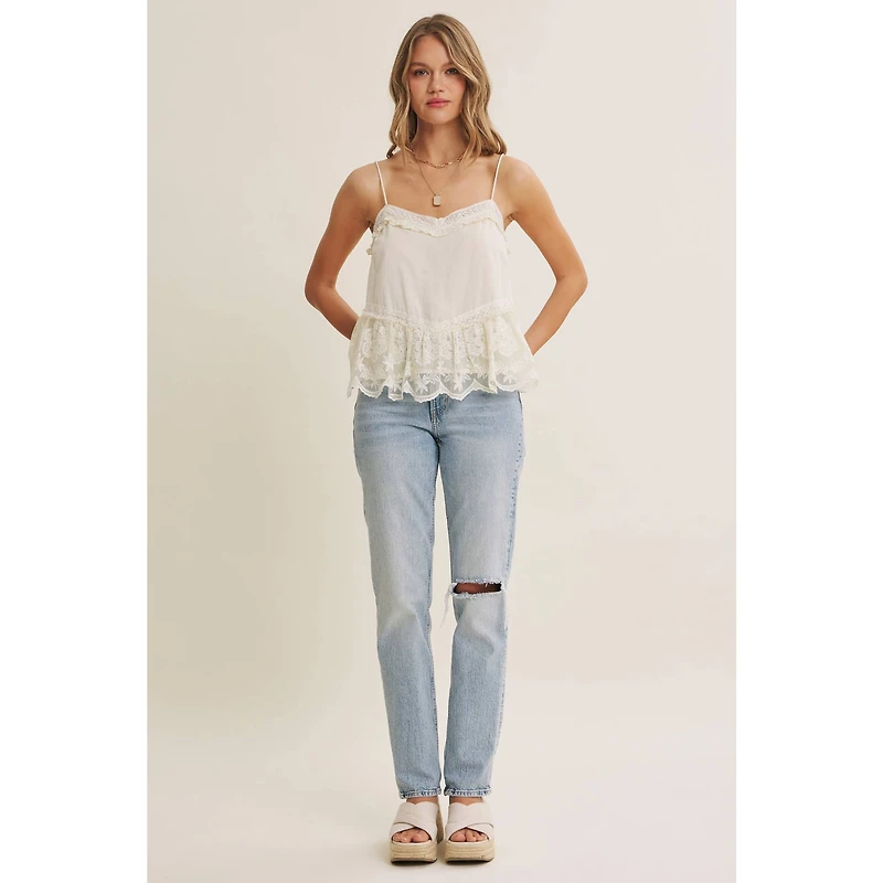 White Embroidered Floral Lace Top