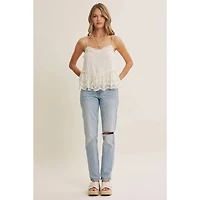 White Embroidered Floral Lace Top