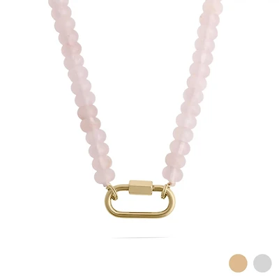 Stainless Steel Pink Chunky Glass Bead Necklace
