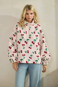 Cherry Printed Quarter Zip Sweater