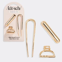 Mini Metal French Hair Pin & Clips 3pc Set - Gold