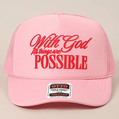 With God All Possible Trucker Hat/ Pink