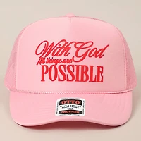 With God All Possible Trucker Hat/ Pink