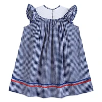 Royal Blue Gingham American Flag Smocked Bishop Baby