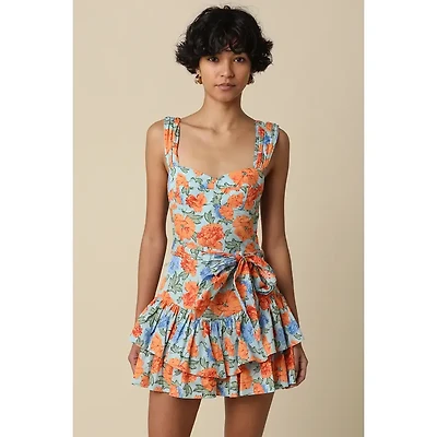 Orange Ruffle Floral Mini Dress