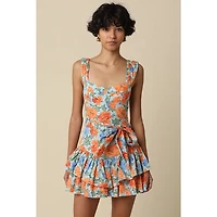 Orange Ruffle Floral Mini Dress