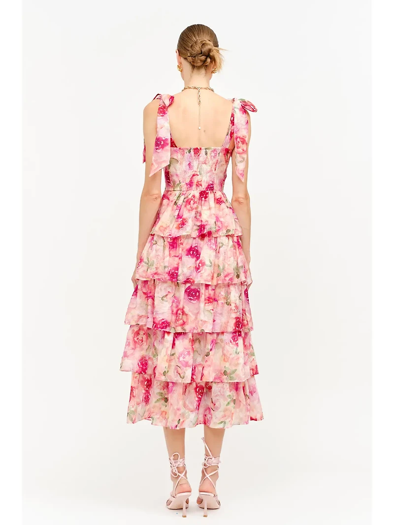 Pink Jacquelyn Tie Strap Midi Dress