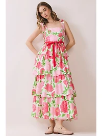 Floral Tiered Tie Strap Maxi Dress