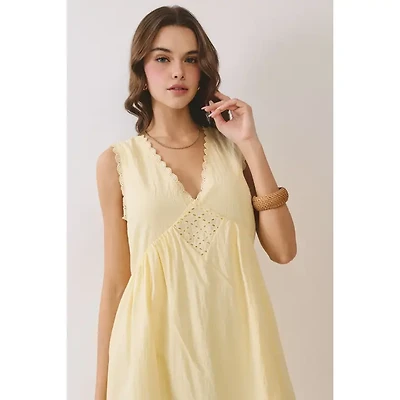 Yellow Scalloped Lace Mini Dress