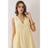 Yellow Scalloped Lace Mini Dress