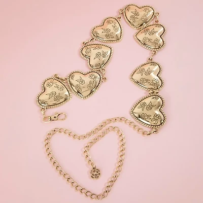 Gold Floral Heart Chain Belt