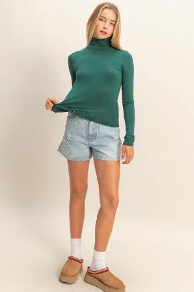 Green Turtleneck Long Sleeve Top