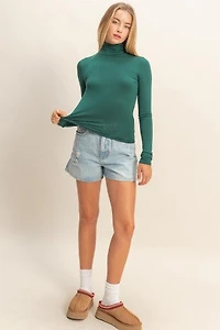 Green Turtleneck Long Sleeve Top