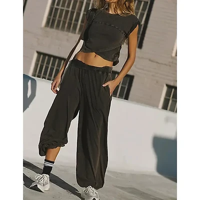 Solid Color Crop Top and Pants Set