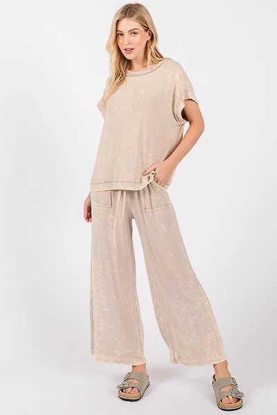 Taupe Mineral Washed Top & Pant Set