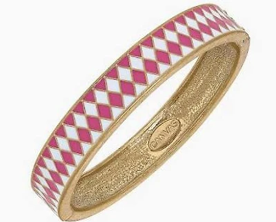 Pink & White Enamel Hinged Bangle