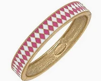 Pink & White Enamel Hinged Bangle