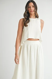 White Sleeveless Top & Skirt Set